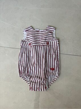 Tutto Piccolo red and white pinstripe romper